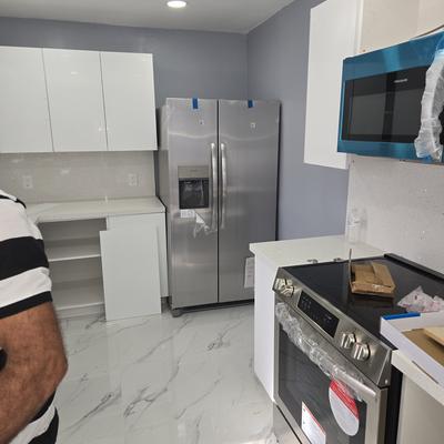 Kitchen appliances and cabinetry installed
