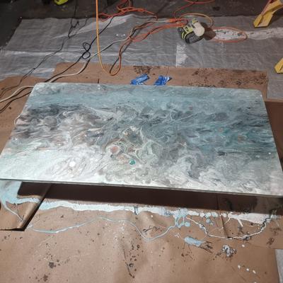 Epoxy countertop pour in progress
